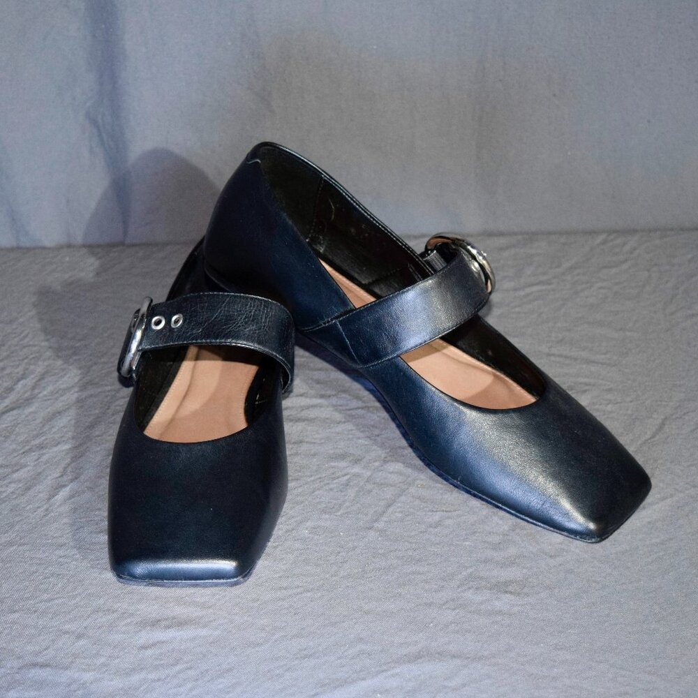 Anthropologie Lora Conte 1064 Black Leather Mary Jane Flats Size 40